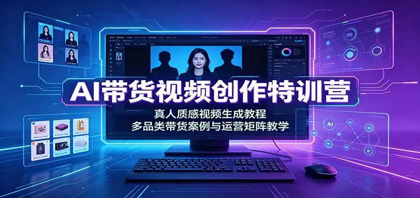 AI带货视频创作特训营：真人质感视频生成教程，多品类带货案例与运营矩阵教学胖子网创胖子网创