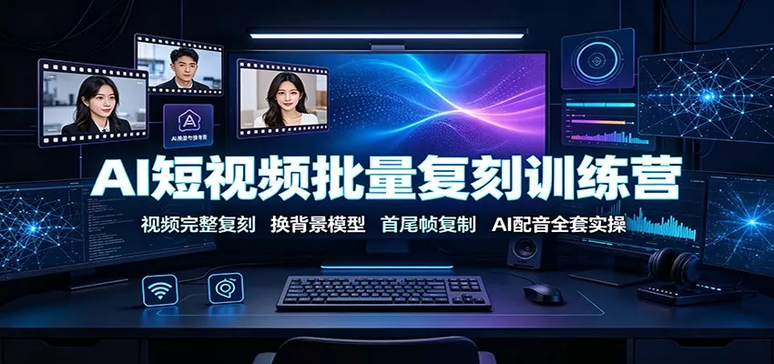 AI短视频批量复刻训练营：视频完整复刻，换背景模型、首尾帧复制、AI配音全套实操胖子网创胖子网创