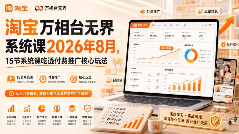 淘宝万相台无界系统课2026年8月，15节系统课吃透付费推广核心玩法胖子网创胖子网创