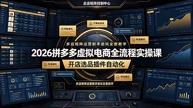 2026拼多多虚拟电商全流程实操课，开店选品插件自动化，多店矩阵运营新手避坑全套教学胖子网创胖子网创