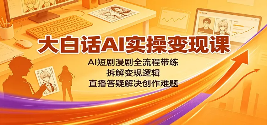 大白话AI实操变现课：AI短剧漫剧全流程带练，拆解变现逻辑，直播答疑解决创作难题胖子网创胖子网创