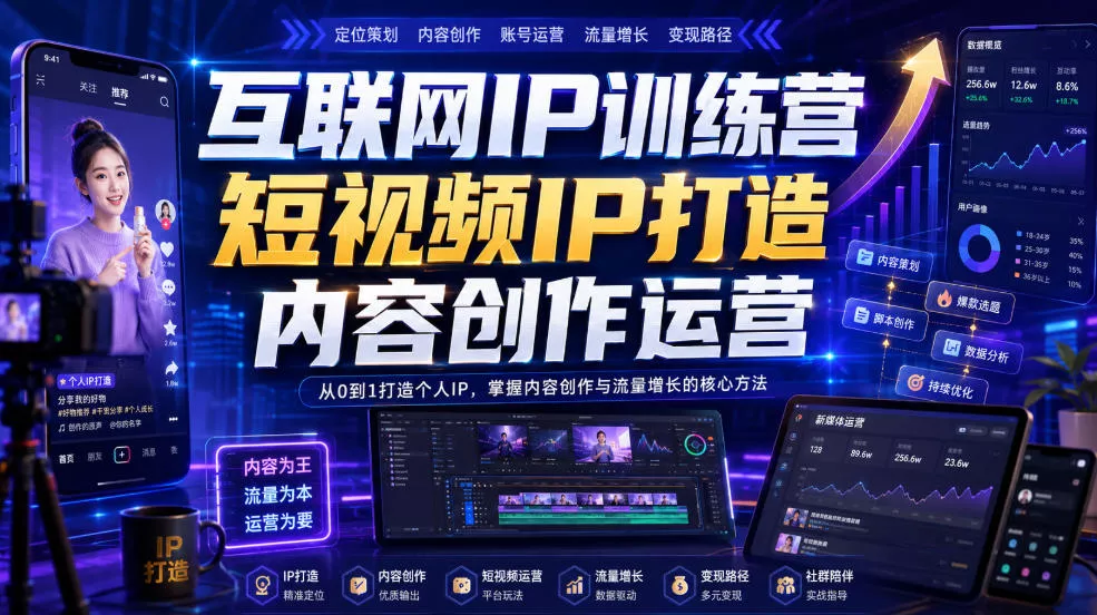 互联网IP训练营，短视频IP打造，内容创作运营胖子网创胖子网创