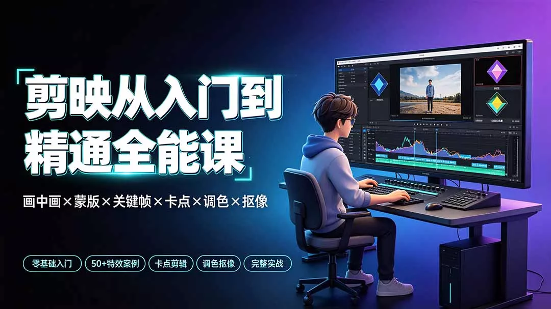 剪映从入门到精通全能课：画中画×蒙版×关键帧×卡点×调色×抠像，一站式掌握剪辑核心技能胖子网创胖子网创