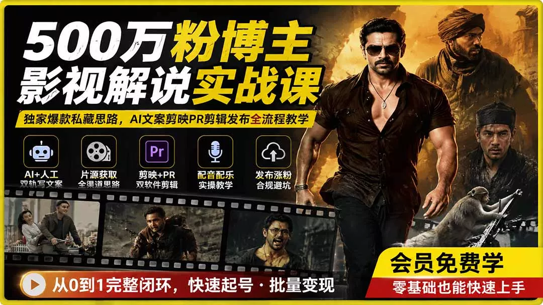500万粉博主影视解说实战课|独家爆款私藏思路,AI文案剪映PR剪辑发布全流程教学 500万粉博主影视解说实战课|独家爆款私藏思路,AI文案剪映PR剪辑发布全流程教学