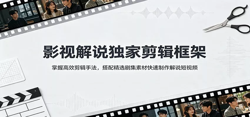 影视解说独家剪辑框架：掌握高效剪辑手法，搭配精选剧集素材快速制作解说短视频胖子网创胖子网创