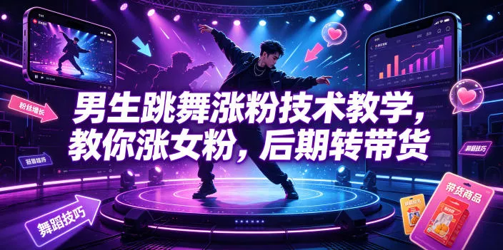 男生跳舞涨粉技术教学，教你涨女粉，后期转带货胖子网创胖子网创