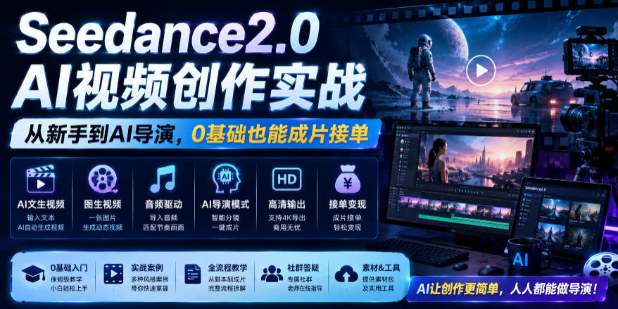 Seedance2.0 AI视频创作实战，从新手到AI导演，0基础也能成片接单变现胖子网创胖子网创