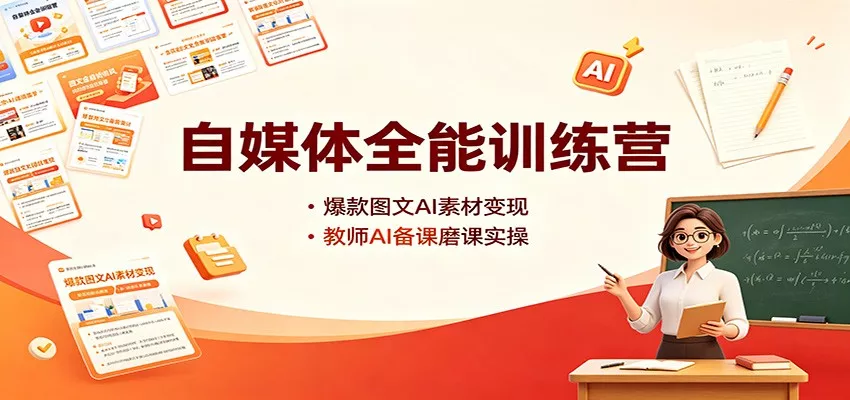 自媒体全能训练营：爆款图文AI素材变现，教师AI备课磨课实操