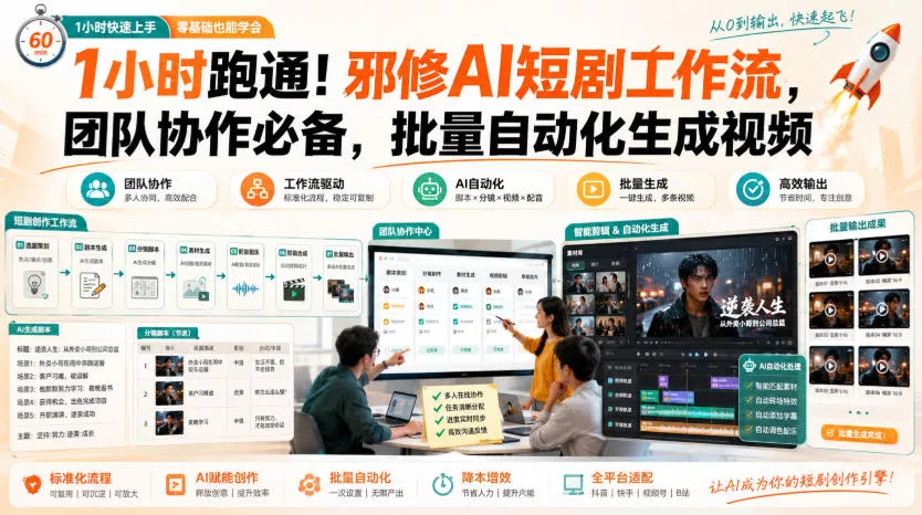 1小时跑通！邪修AI短剧工作流，团队协作必备，批量自动化生成视频胖子网创胖子网创