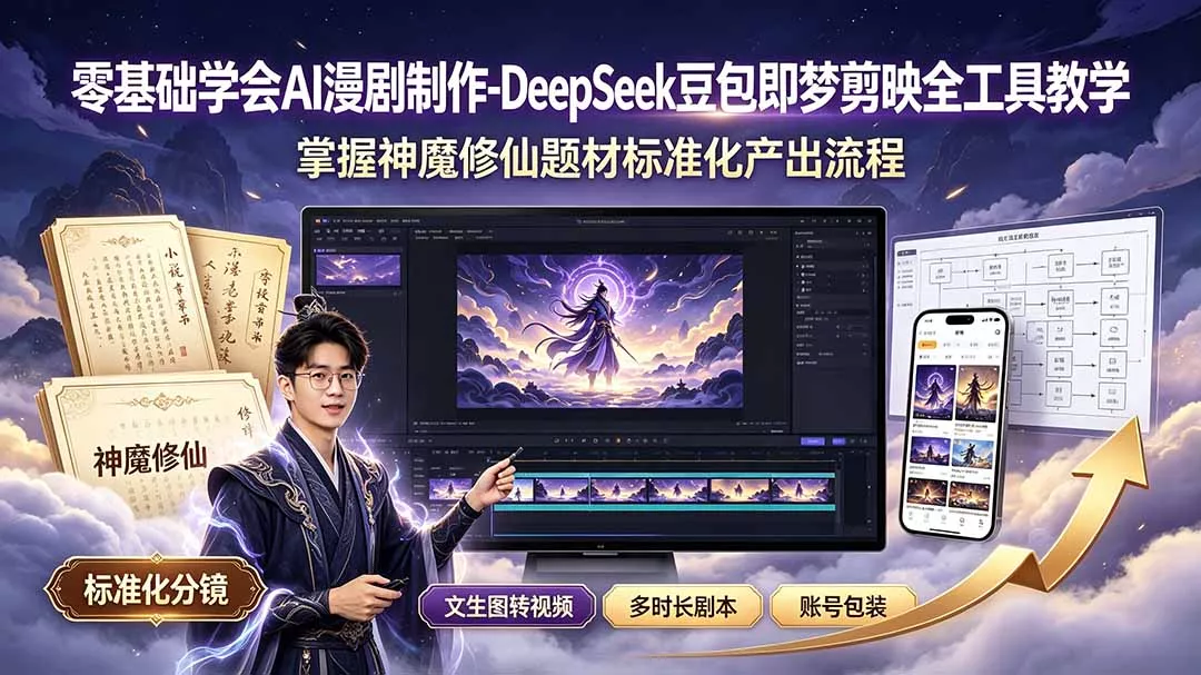 零基础学会AI漫剧制作-DeepSeek豆包即梦剪映全工具教学,掌握神魔修仙题材标准化产出流程 零基础学会AI漫剧制作-DeepSeek豆包即梦剪映全工具教学,掌握神魔修仙题材标准化产出流程