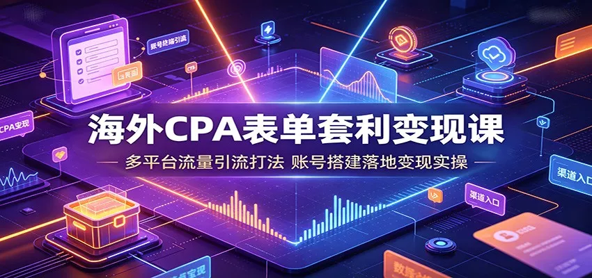 海外CPA表单套利变现课：多平台流量引流打法，账号搭建落地变现实操胖子网创胖子网创