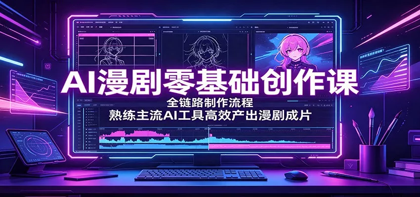 AI漫剧零基础创作课：全链路制作流程，熟练主流AI工具高效产出漫剧成片胖子网创胖子网创