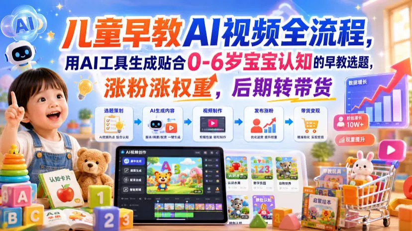 儿童早教AI视频全流程,用AI工具生成贴合0-6岁宝宝认知的早教选题,涨粉涨权重,后期转带货 儿童早教AI视频全流程,用AI工具生成贴合0-6岁宝宝认知的早教选题,涨粉涨权重,后期转带货