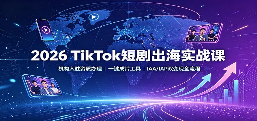 2026 TikTok短剧出海实战课：机构入驻资质办理，一键成片工具，IAA/IAP双变现全流程胖子网创胖子网创