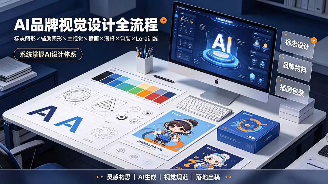 AI品牌视觉设计全流程：标志图形×辅助图形×主视觉×插画×海报×包装×Lora训练，系统掌握AI设计体系胖子网创胖子网创