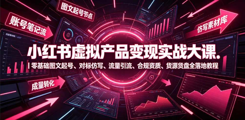 小红书虚拟产品变现实战大课｜零基础图文起号、对标仿写、流量引流、合规资质、货源货盘全落地教程胖子网创胖子网创