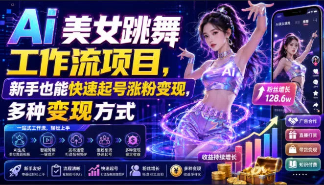 Ai美女跳舞工作流项目,新手也能快速起号涨粉变现,多种变现方式 Ai美女跳舞工作流项目,新手也能快速起号涨粉变现,多种变现方式