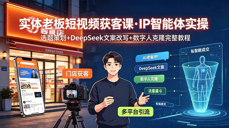 实体老板短视频获客课·IP智能体实操｜选题策划+DeepSeek文案改写+数字人克隆完整教程胖子网创胖子网创