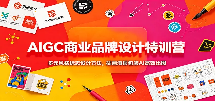 AIGC商业品牌设计特训营：多元风格标志设计方法，插画海报包装AI高效出图胖子网创胖子网创