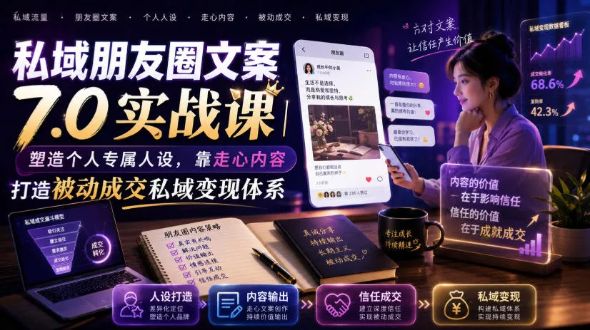 私域朋友圈文案7.0实战课｜塑造个人专属人设，靠走心内容打造被动成交私域变现体系胖子网创胖子网创