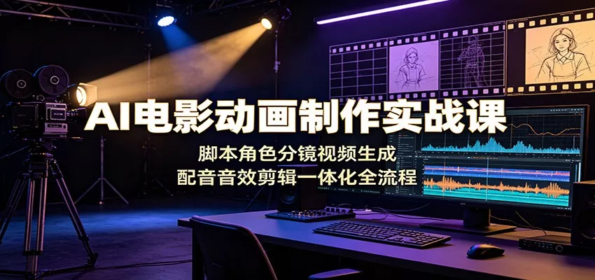 AI电影动画制作实战课：脚本角色分镜视频生成，配音音效剪辑一体化全流程胖子网创胖子网创