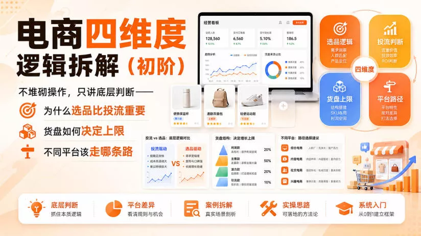 电商四维度逻辑拆解(初阶)不堆砌操作，只讲底层判断——为什么选品比投流重要、货盘如何决定上限、不同平台该走哪条路胖子网创胖子网创