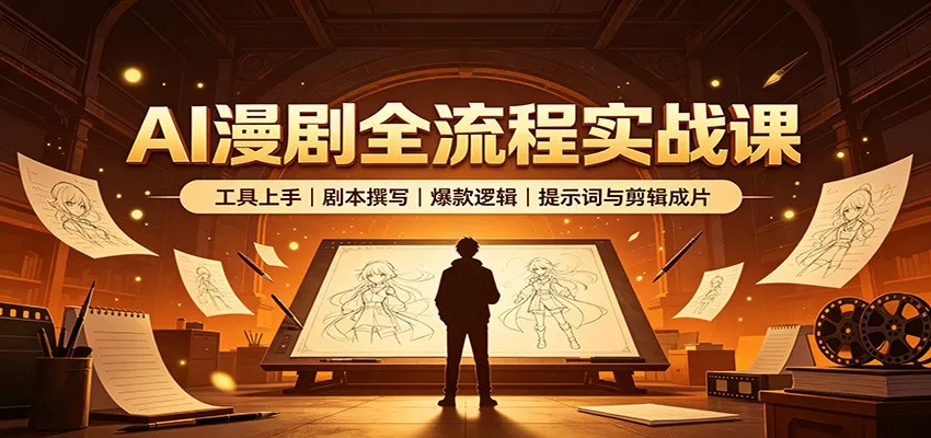 AI漫剧全流程实战课：工具上手、剧本撰写、爆款逻辑、提示词与剪辑成片胖子网创胖子网创