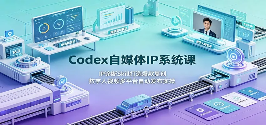 Codex自媒体IP系统课：IP诊断Skill打造爆款复刻，数字人视频多平台自动发布实操胖子网创胖子网创