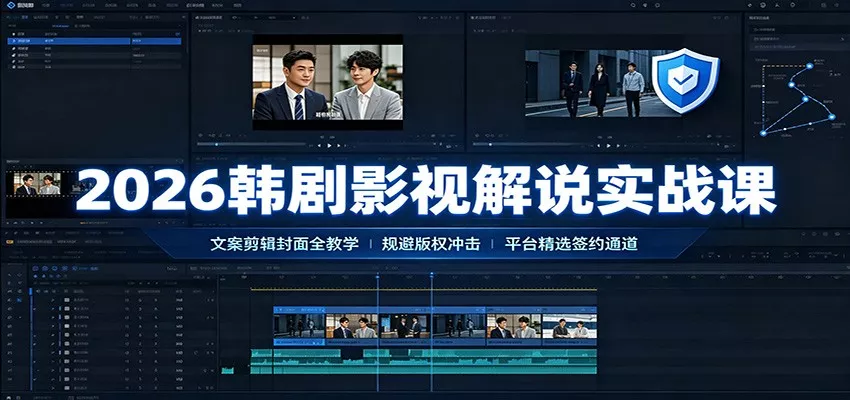 2026韩剧影视解说实战课：文案剪辑封面全教学，规避版权冲击平台精选签约通道胖子网创胖子网创