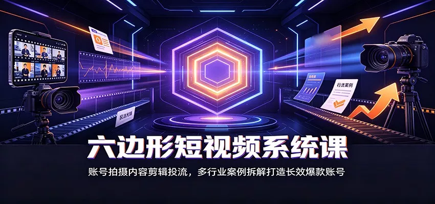 六边形短视频系统课：账号拍摄内容剪辑投流，多行业案例拆解打造长效爆款账号胖子网创胖子网创