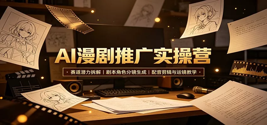 AI漫剧推广实操营：赛道潜力拆解，剧本角色分镜生成，配音剪辑与运镜教学胖子网创胖子网创
