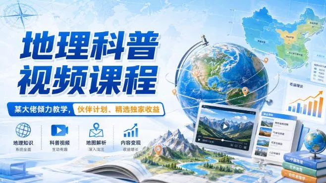 地理科普视频课程，某大佬倾力教学，伙伴计划、精选独家收益胖子网创胖子网创