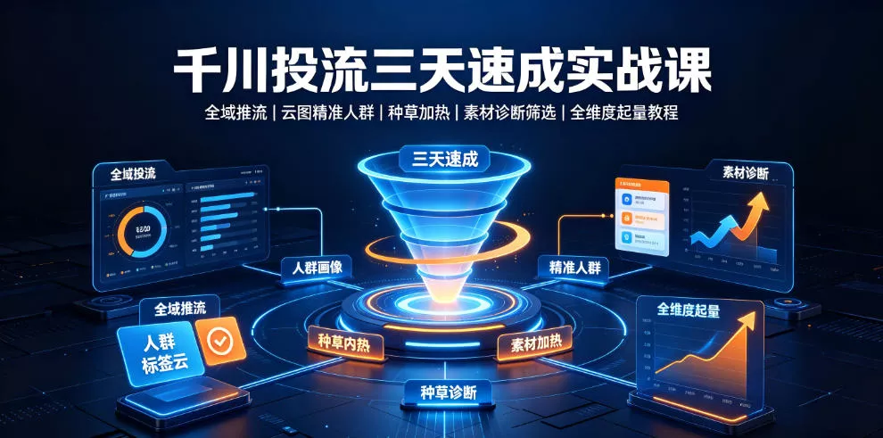 千川投流三天速成实战课|全域推流、云图精准人群、种草加热、素材诊断筛选全维度起量教程 千川投流三天速成实战课|全域推流、云图精准人群、种草加热、素材诊断筛选全维度起量教程