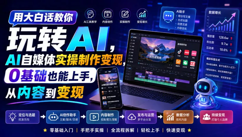 用大白话教你玩转AI，AI自媒体实操制作变现，0基础也能上手，从内容到变现胖子网创胖子网创