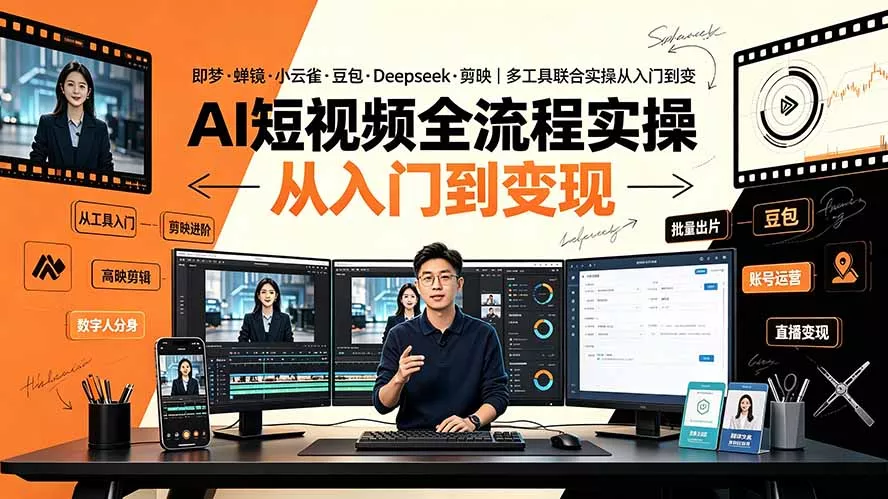AI短视频全流程实操:即梦·蝉镜·小云雀·豆包·Deepseek·剪映|多工具联合实操从入门到变现 AI短视频全流程实操:即梦·蝉镜·小云雀·豆包·Deepseek·剪映|多工具联合实操从入门到变现