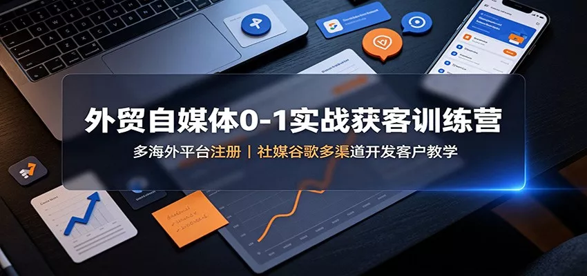 外贸自媒体0-1实战获客训练营：多海外平台注册，社媒谷歌多渠道开发客户教学胖子网创胖子网创