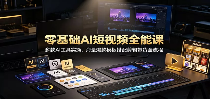零基础AI短视频全能课：多款AI工具实操，海量爆款模板搭配剪辑带货全流程胖子网创胖子网创