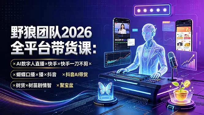 野狼团队2026全平台带货课-7月:AI数字人直播×快手一刀不剪×蝴蝶口播×抖音AI带货×树苗剧情智剪×聚宝盆 野狼团队2026全平台带货课-7月:AI数字人直播×快手一刀不剪×蝴蝶口播×抖音AI带货×树苗剧情智剪×聚宝盆