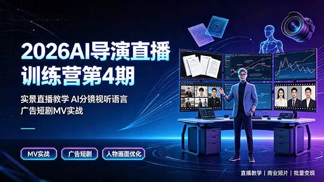 2026AI导演直播训练营第4期,实景直播教学AI分镜视听语言,广告短剧MV实战,解决人物画面崩坏痛点 2026AI导演直播训练营第4期,实景直播教学AI分镜视听语言,广告短剧MV实战,解决人物画面崩坏痛点