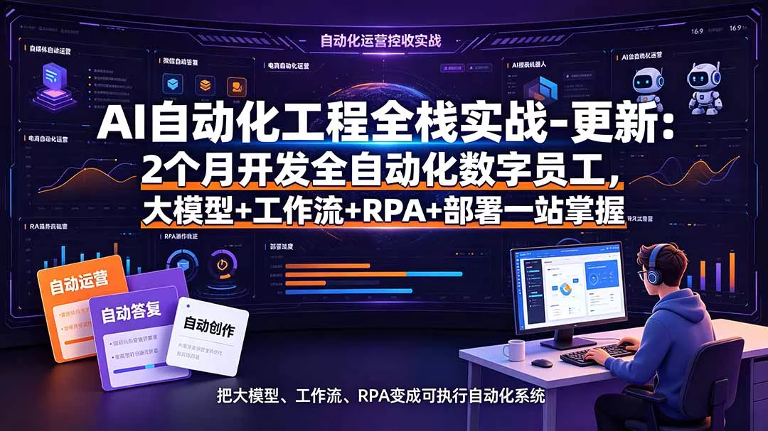 AI自动化工程全栈实战-更新：2个月开发全自动化数字员工，大模型+工作流+RPA+部署一站式掌握胖子网创胖子网创