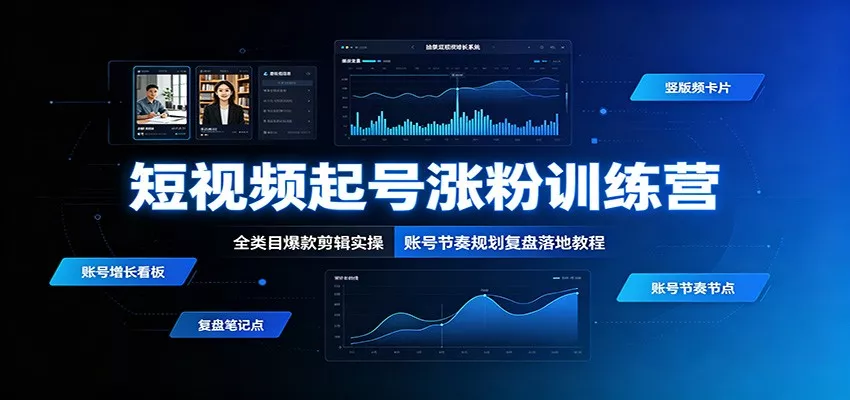 短视频起号涨粉训练营：全类目爆款剪辑实操，账号节奏规划复盘落地教程胖子网创胖子网创