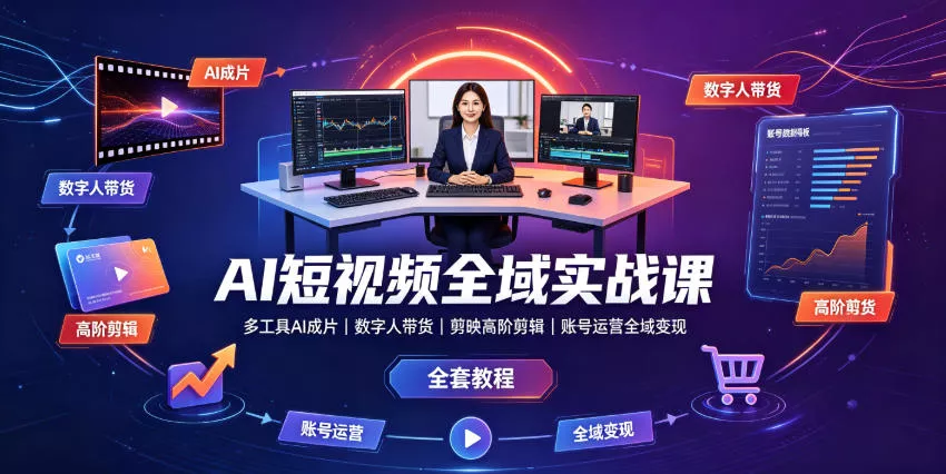 AI短视频全域实战课|多工具AI成片、数字人带货、剪映高阶剪辑、账号运营全域变现全套教程 AI短视频全域实战课|多工具AI成片、数字人带货、剪映高阶剪辑、账号运营全域变现全套教程