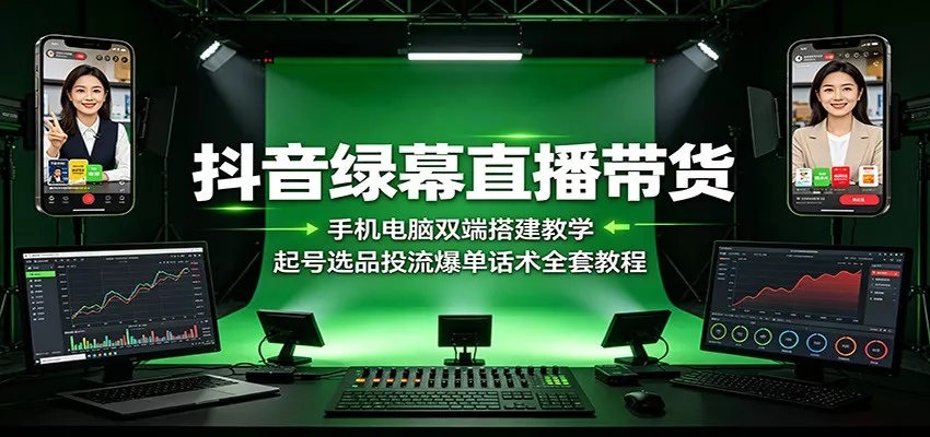 抖音绿幕直播带货：手机电脑双端搭建教学，起号选品投流爆单话术全套教程胖子网创胖子网创