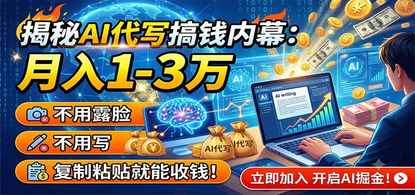 揭秘AI代写搞钱内幕：月入1-3万，不用露脸不用写，复制粘贴就能收钱！胖子网创胖子网创