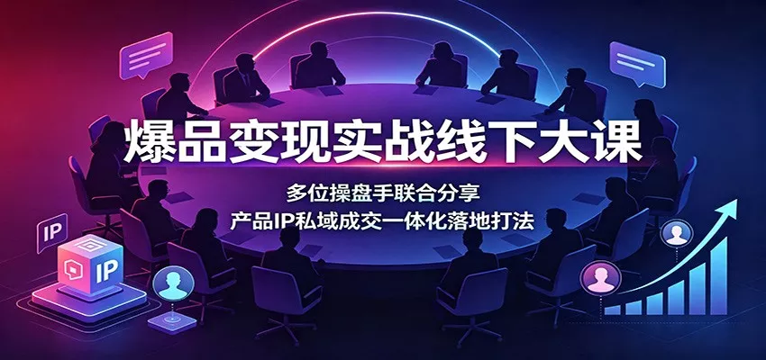 爆品变现实战线下大课：多位操盘手联合分享，产品IP私域成交一体化落地打法胖子网创胖子网创