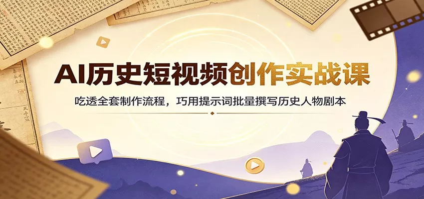 AI历史短视频创作实战课：吃透全套制作流程，巧用提示词批量撰写历史人物剧本胖子网创胖子网创