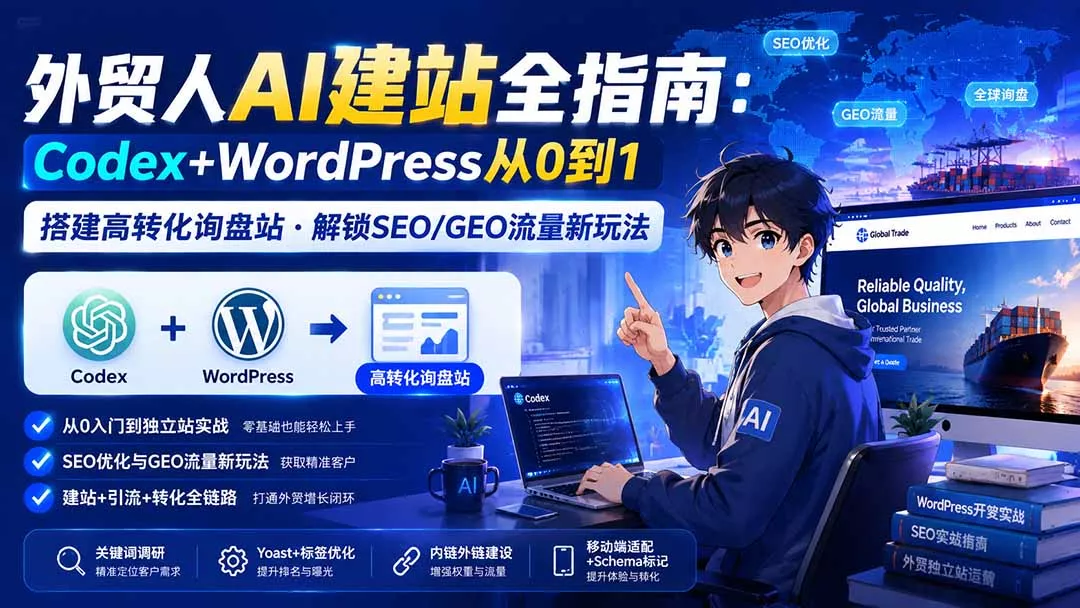 外贸人AI建站全指南：Codex+WordPress从0到1·搭建高转化询盘站·解锁SEO/GEO流量新玩法-更新胖子网创胖子网创