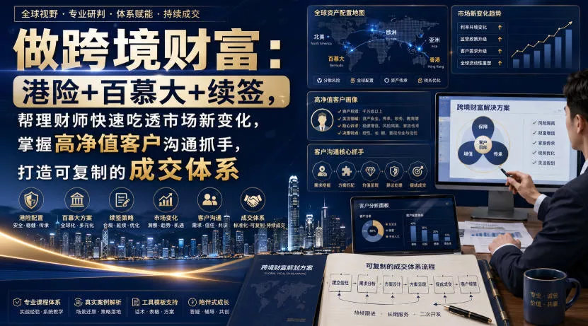 做跨境财富：港险+百慕大+续签，帮理财师快速吃透市场新变化，掌握高净值客户沟通抓手，打造可复制的成交体系胖子网创胖子网创