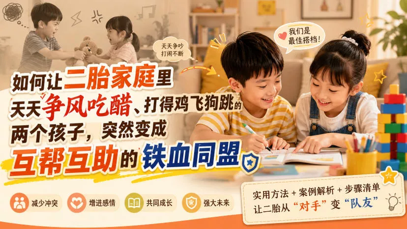 付费文章：如何让二胎家庭里天天争风吃醋、打得鸡飞狗跳的两个孩子，突然变成互帮互助的铁血同盟？胖子网创胖子网创