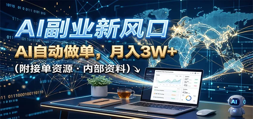 AI副业新风口，AI自动做单，月入3W+，附接单资源胖子网创胖子网创